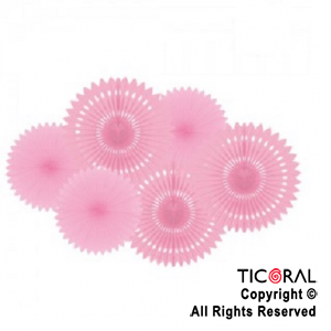 ADORNO GUIRNALDA ABANICO ROSETAS PAPEL ROSA KIT X 6 UNIDADES